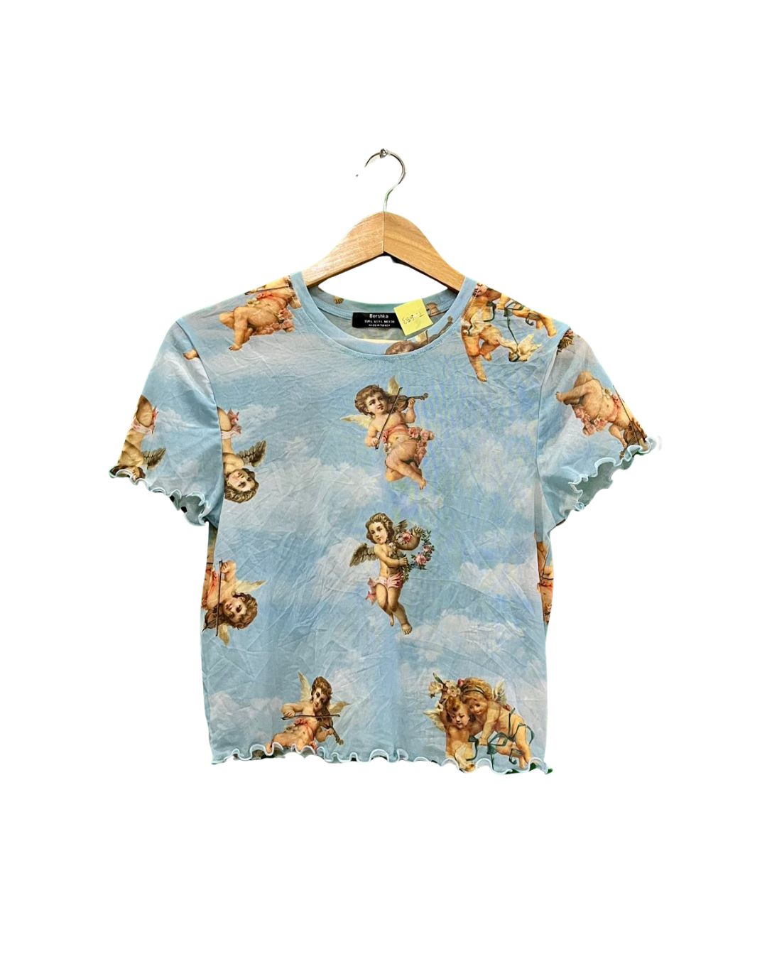 Bershka Light Blue Cupid Pattern Sheer Top