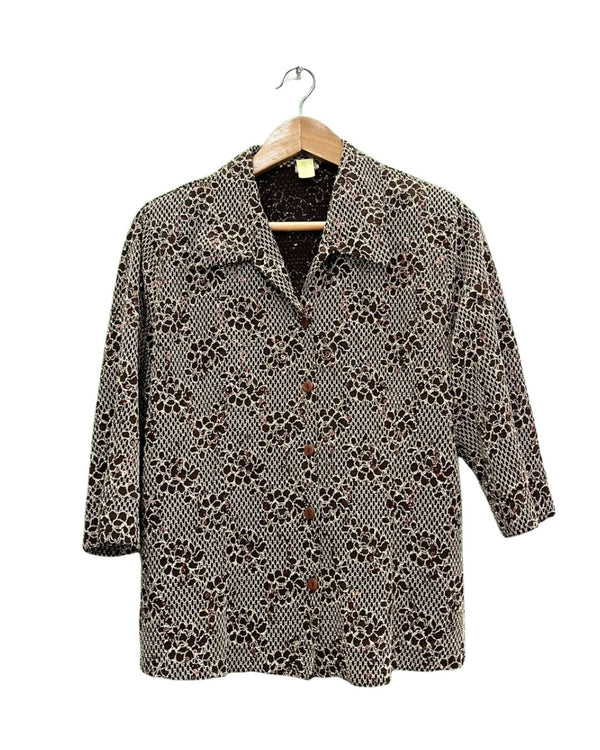 Brown Floral Print Button-Up