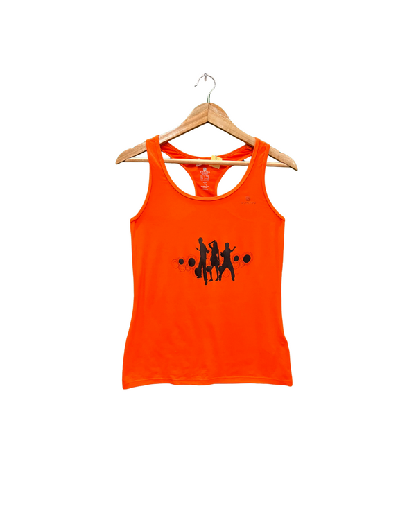 ORANGE TANK TOP WITH BLACK GRAPHICS