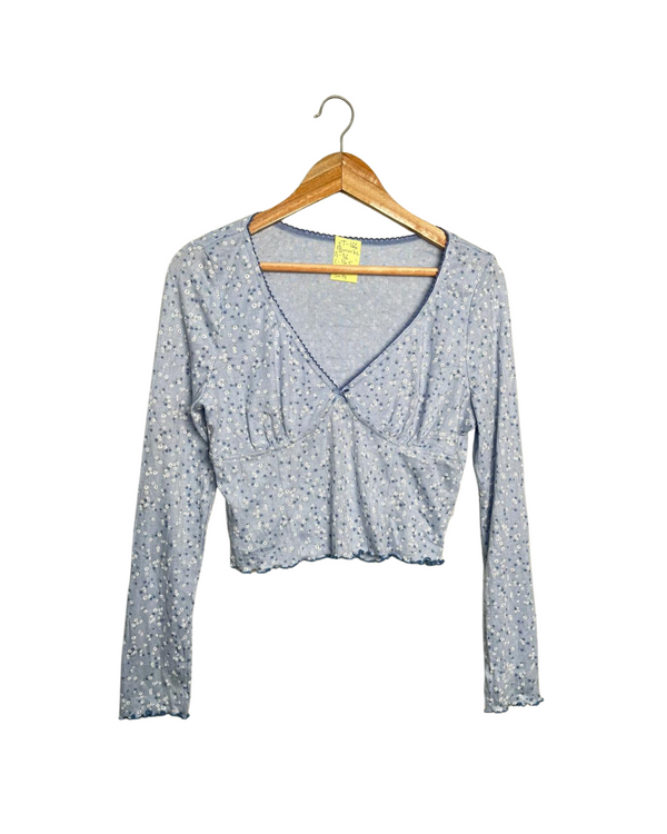 V NECK BLUE FLORAL