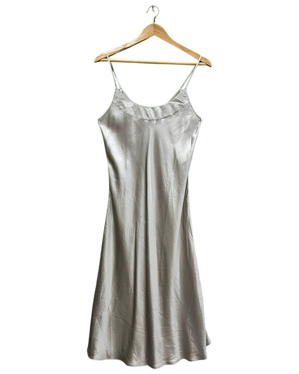 Silky Silver Satin Slip Dress