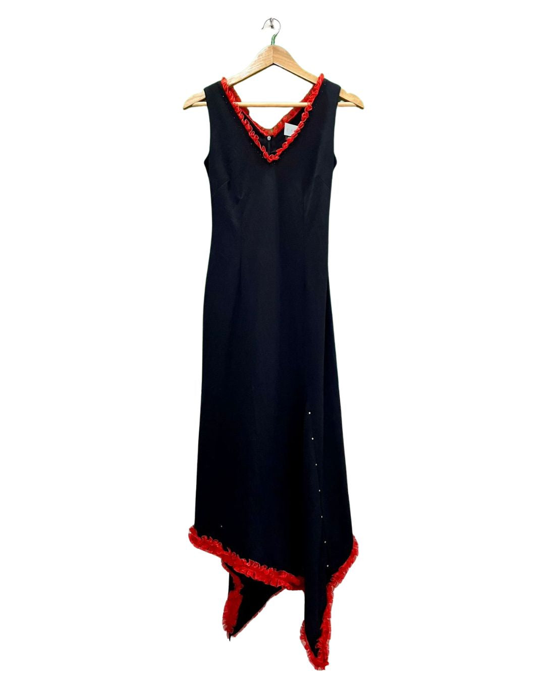 Black & Red Trim Asymmetrical Maxi Dress