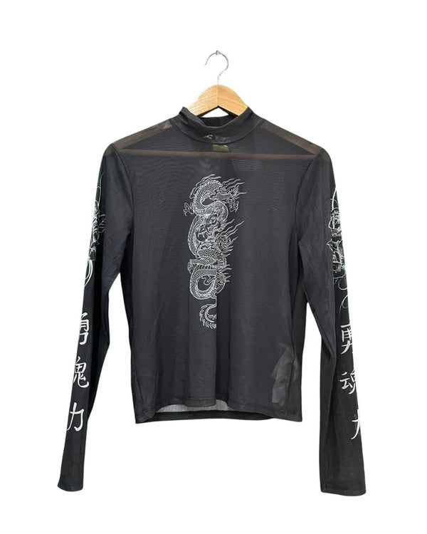 Dragon Print Mock Neck Top