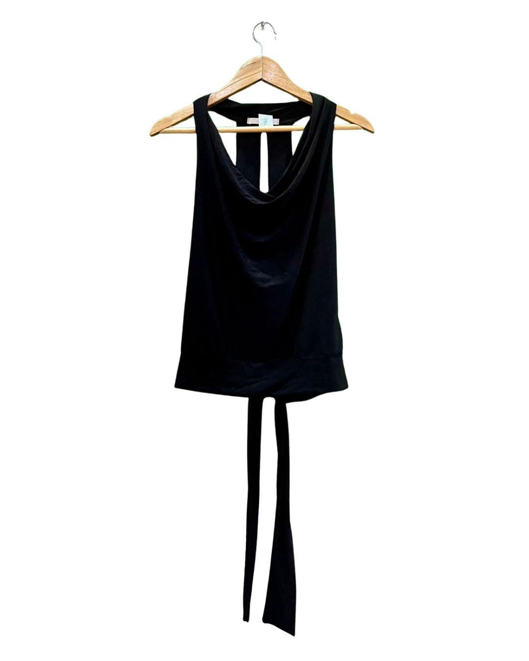 Black Cowl Neck Tank Top with Tie Back