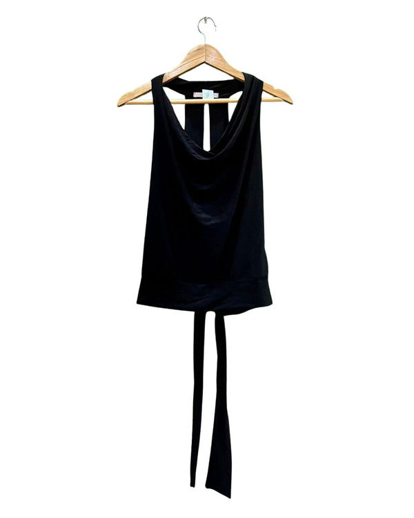 Black Cowl Neck Tank Top with Tie Back