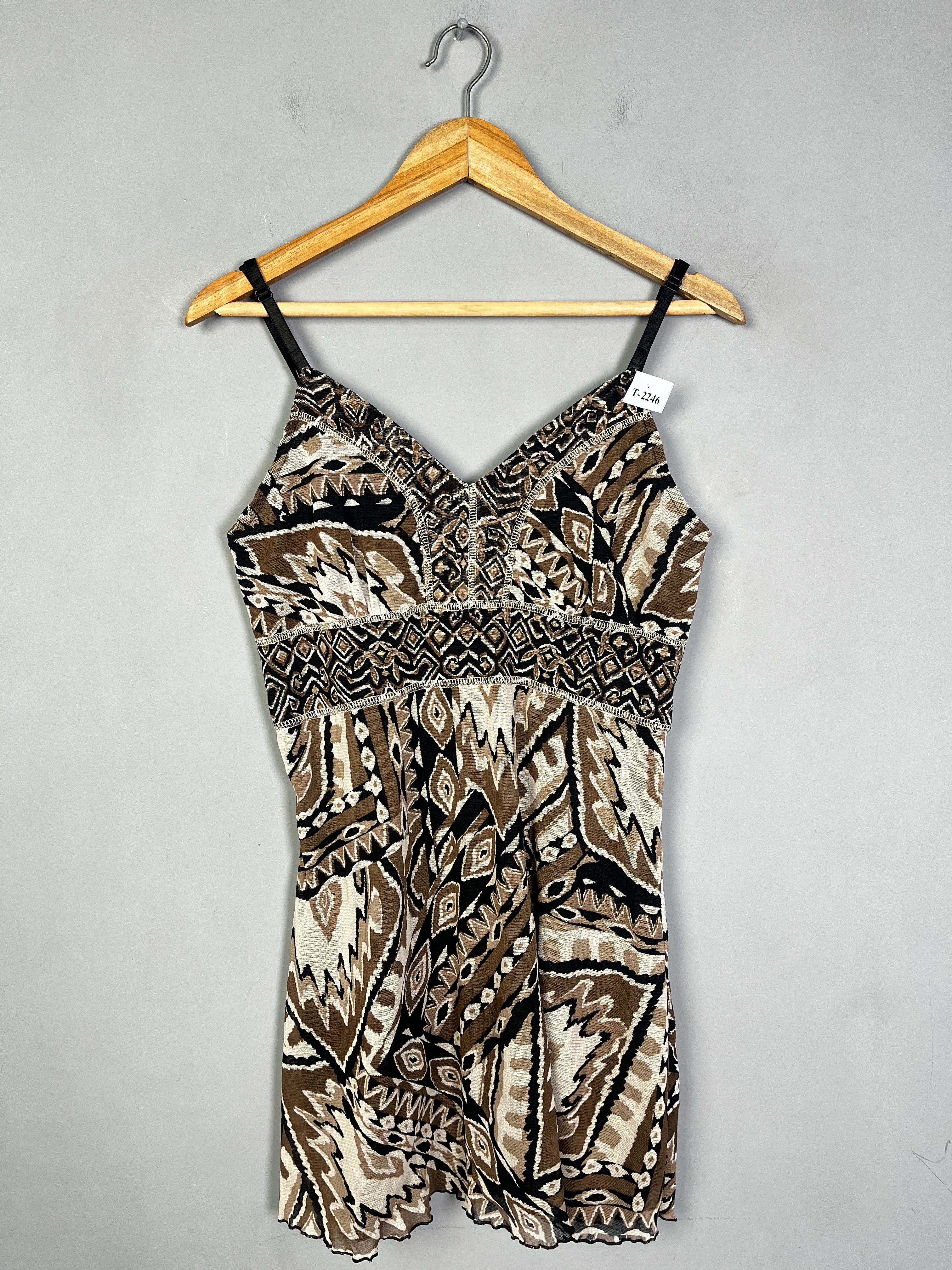 BROWN & BLACK ABSTRACT PRINT MINI DRESS - Thrifty Threads
