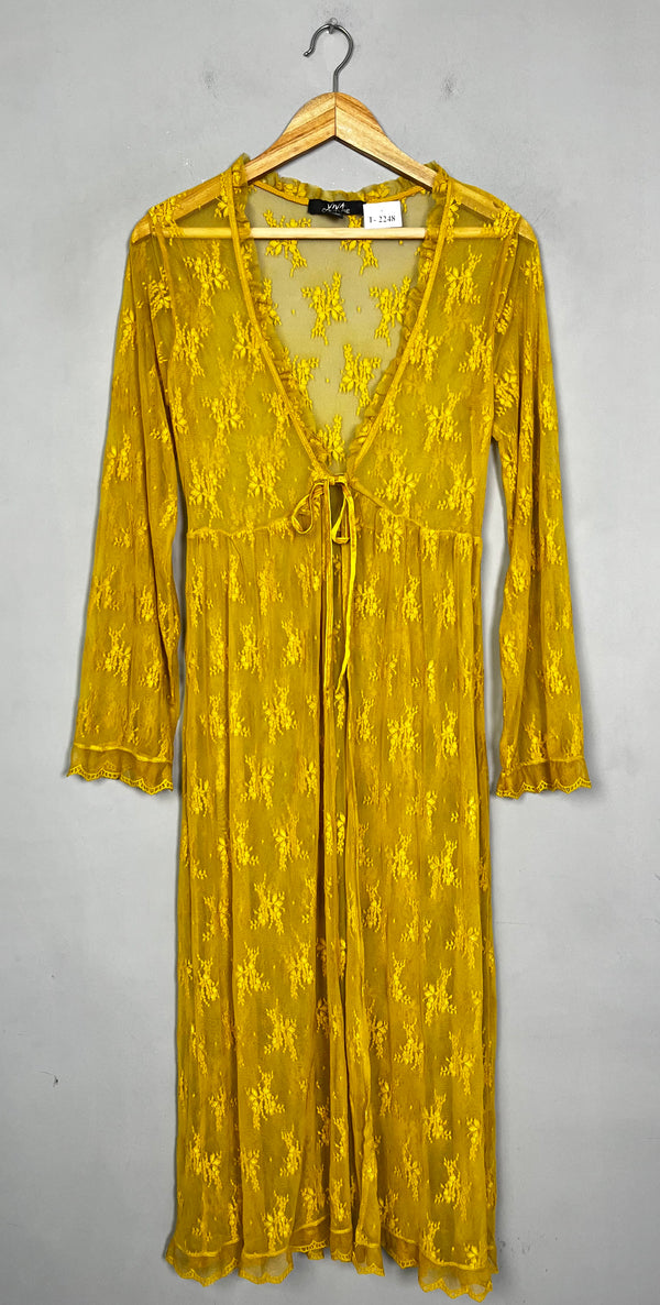 MUSTARD YELLOW FLORAL LACE COVER-UP MAXI DRESS - Thrifty Threads