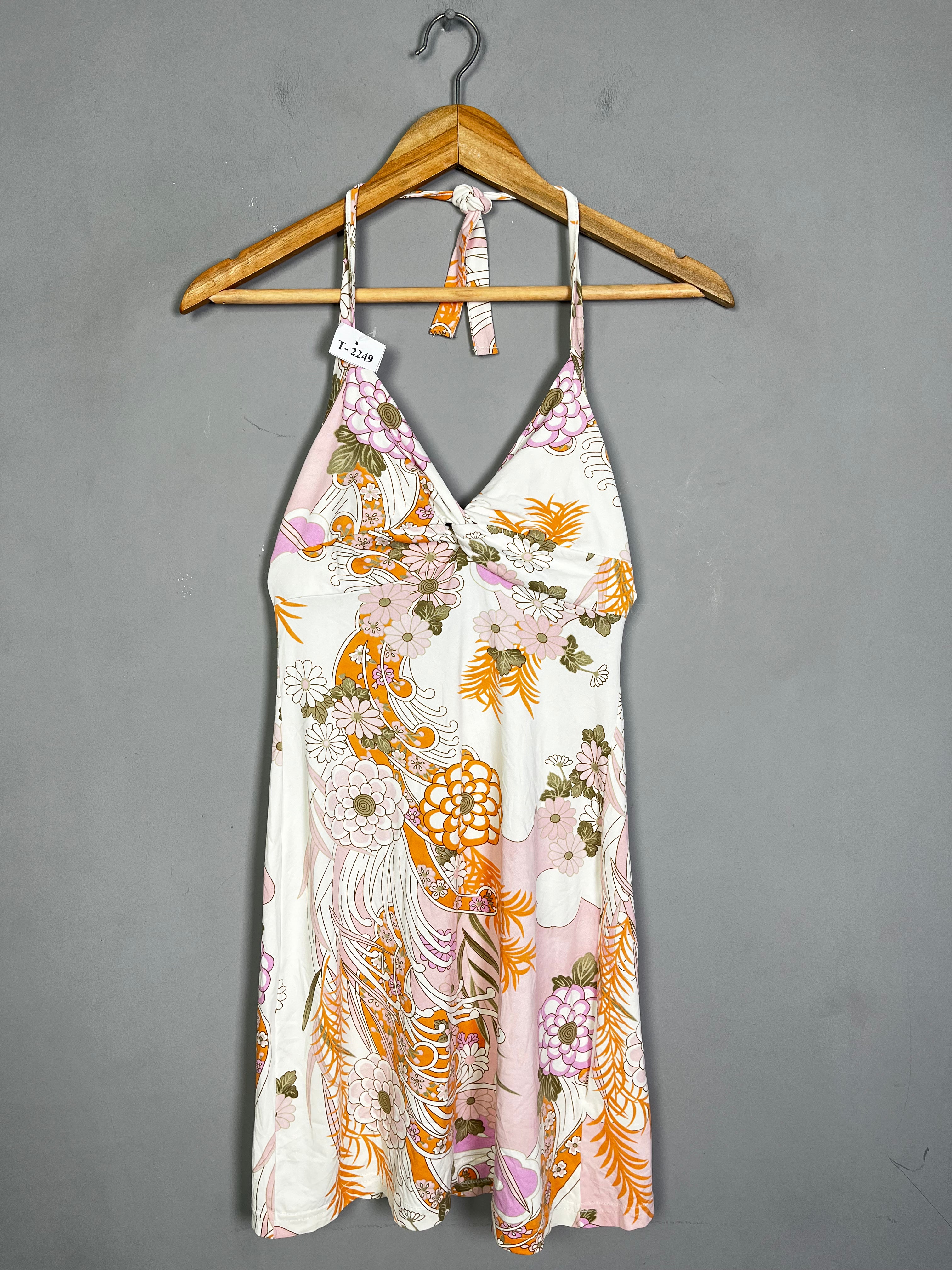 WHITE FLORAL HALTER NECK MINI DRESS - Thrifty Threads