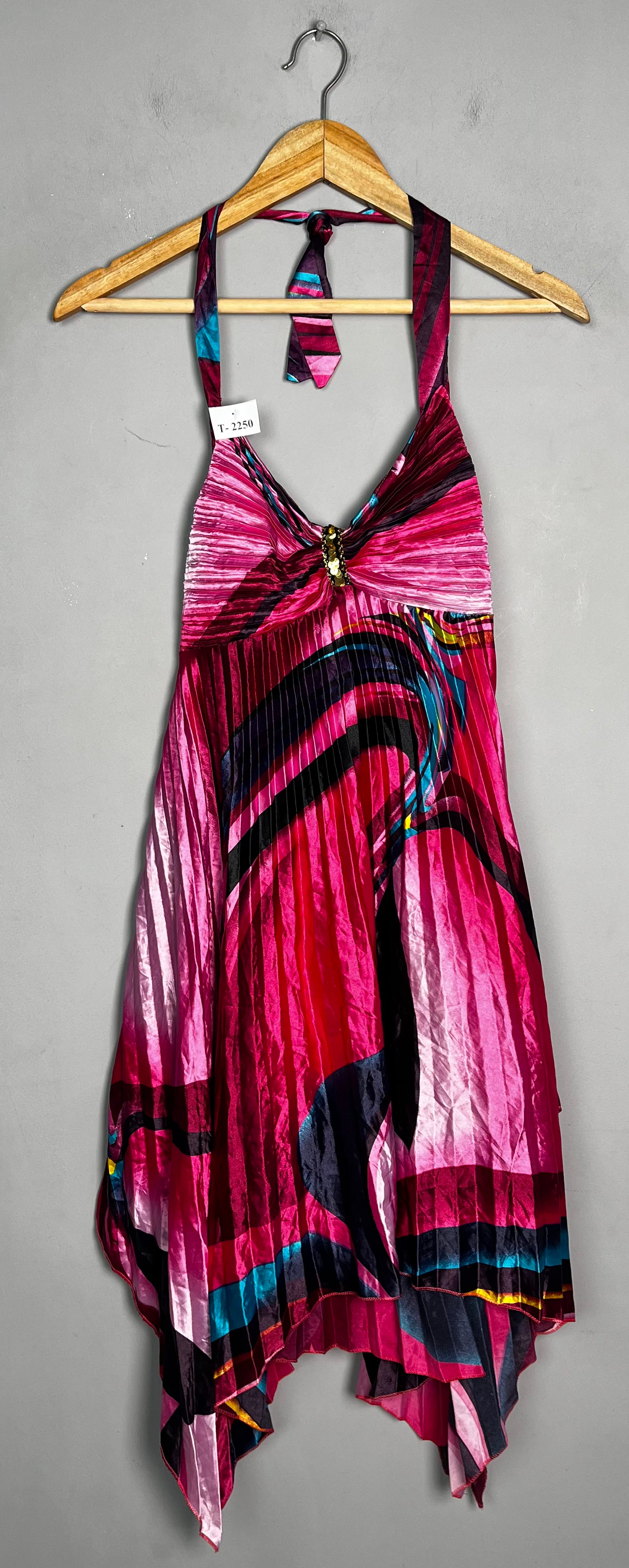 COLORFUL ABSTRACT PRINT HALTER NECK DRESS - Thrifty Threads