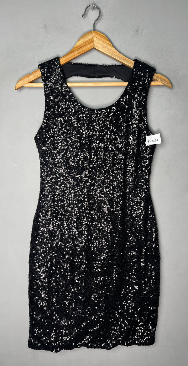 BLACK SEQUIN SLEEVELESS MINI DRESS - Thrifty Threads