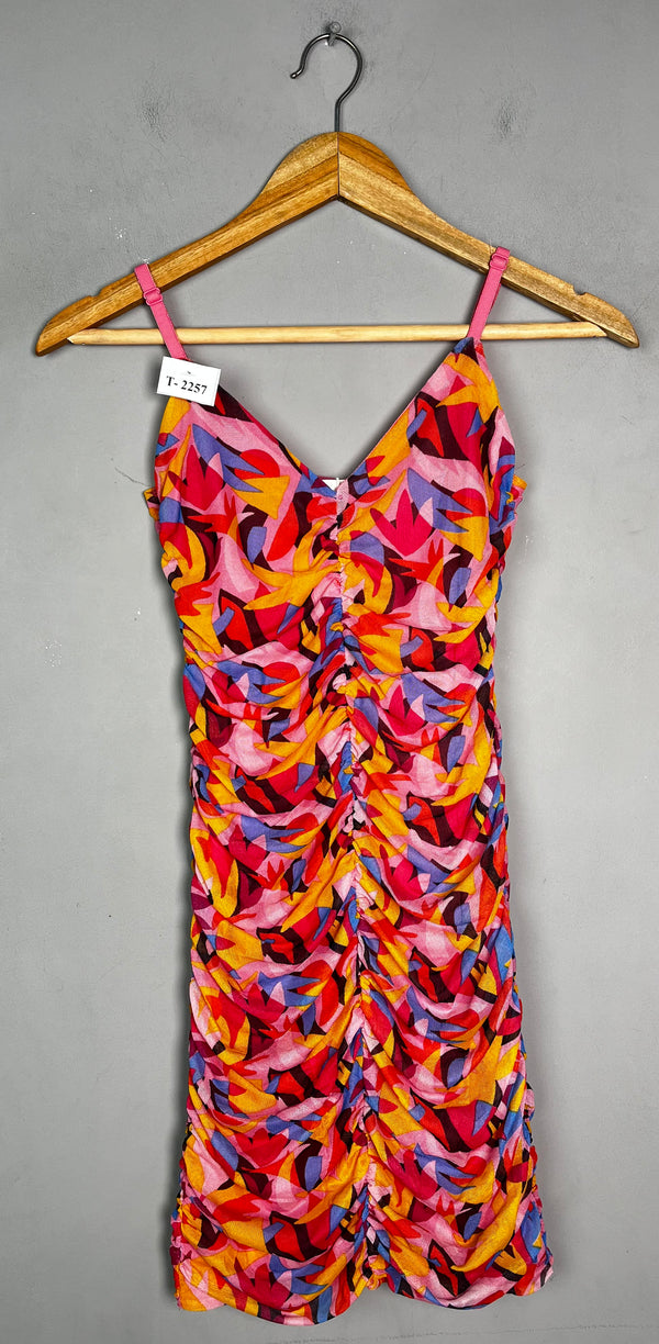 MULTI-COLOR RUCHED MINI DRESS - Thrifty Threads