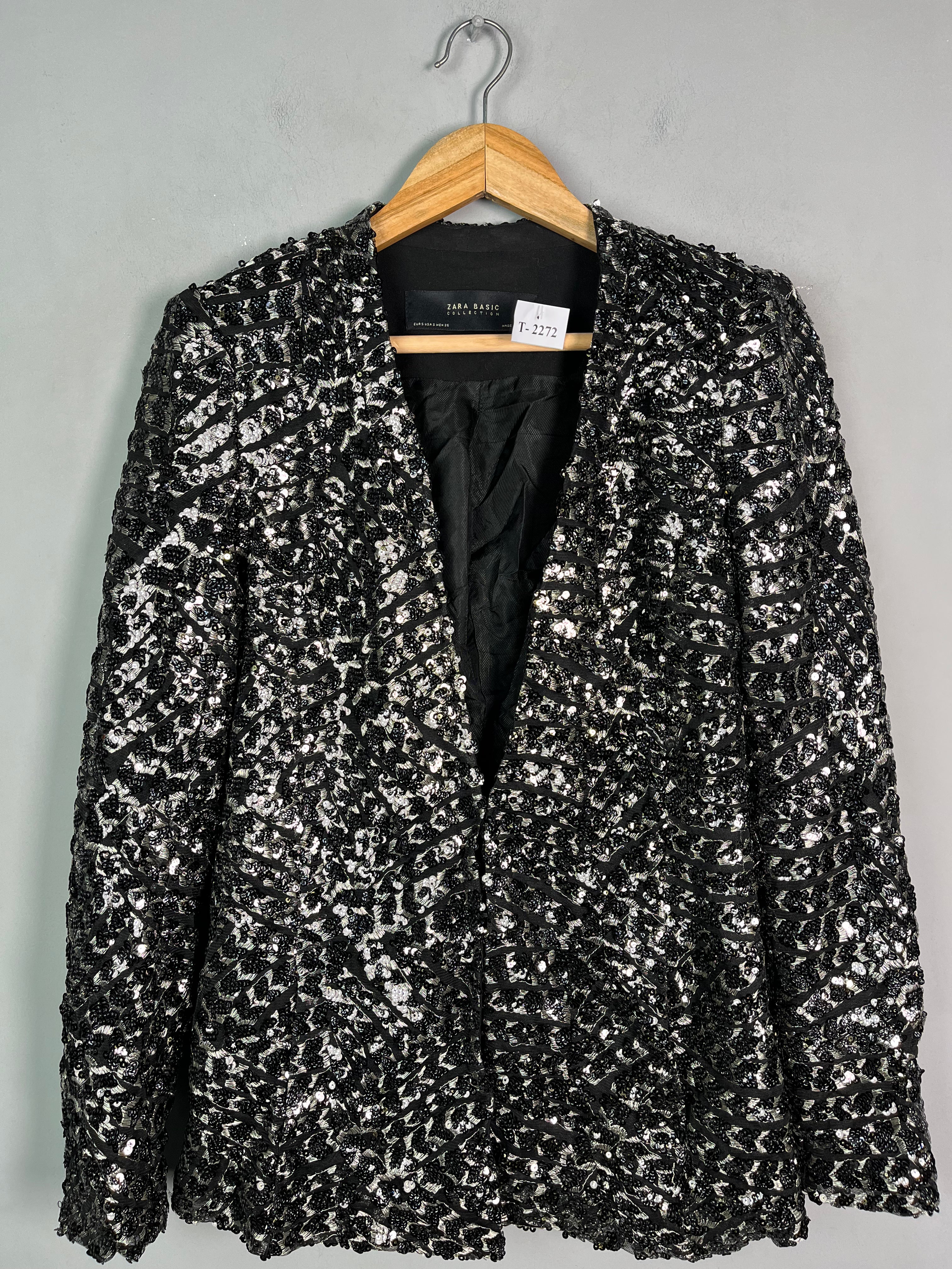BLACK SEQUIN & EMBROIDERED BLAZER - Thrifty Threads