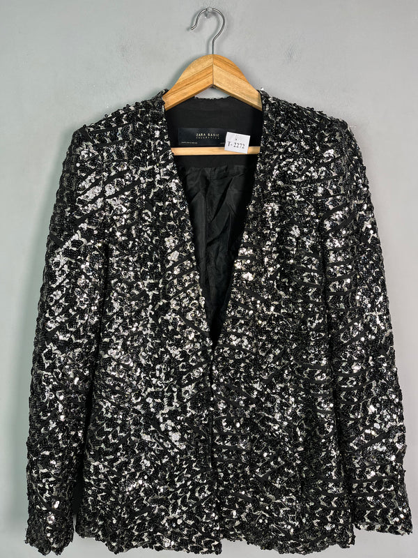 BLACK SEQUIN & EMBROIDERED BLAZER - Thrifty Threads