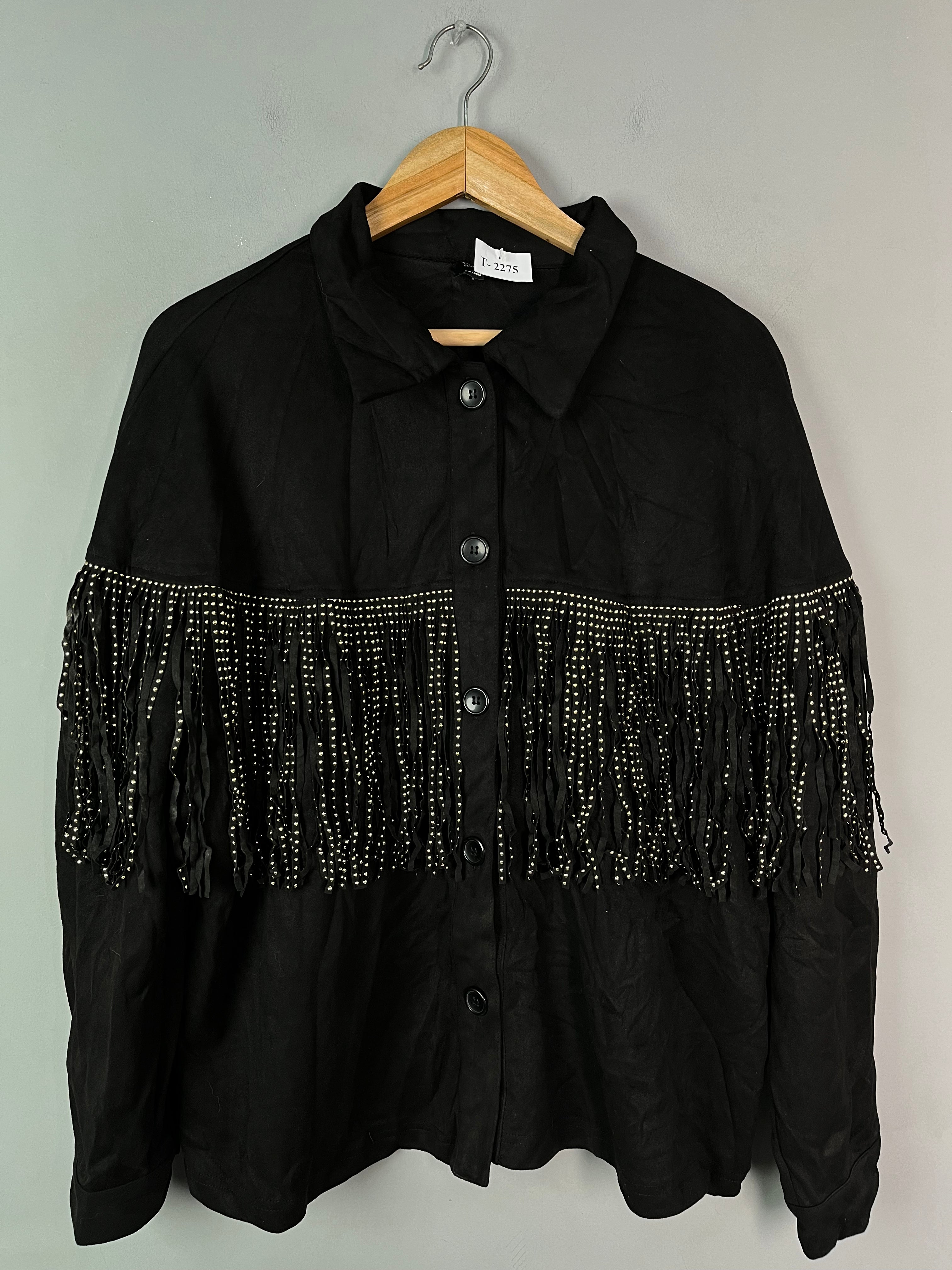 BLACK FRINGE BUTTON-DOWN JACKET - Thrifty Threads