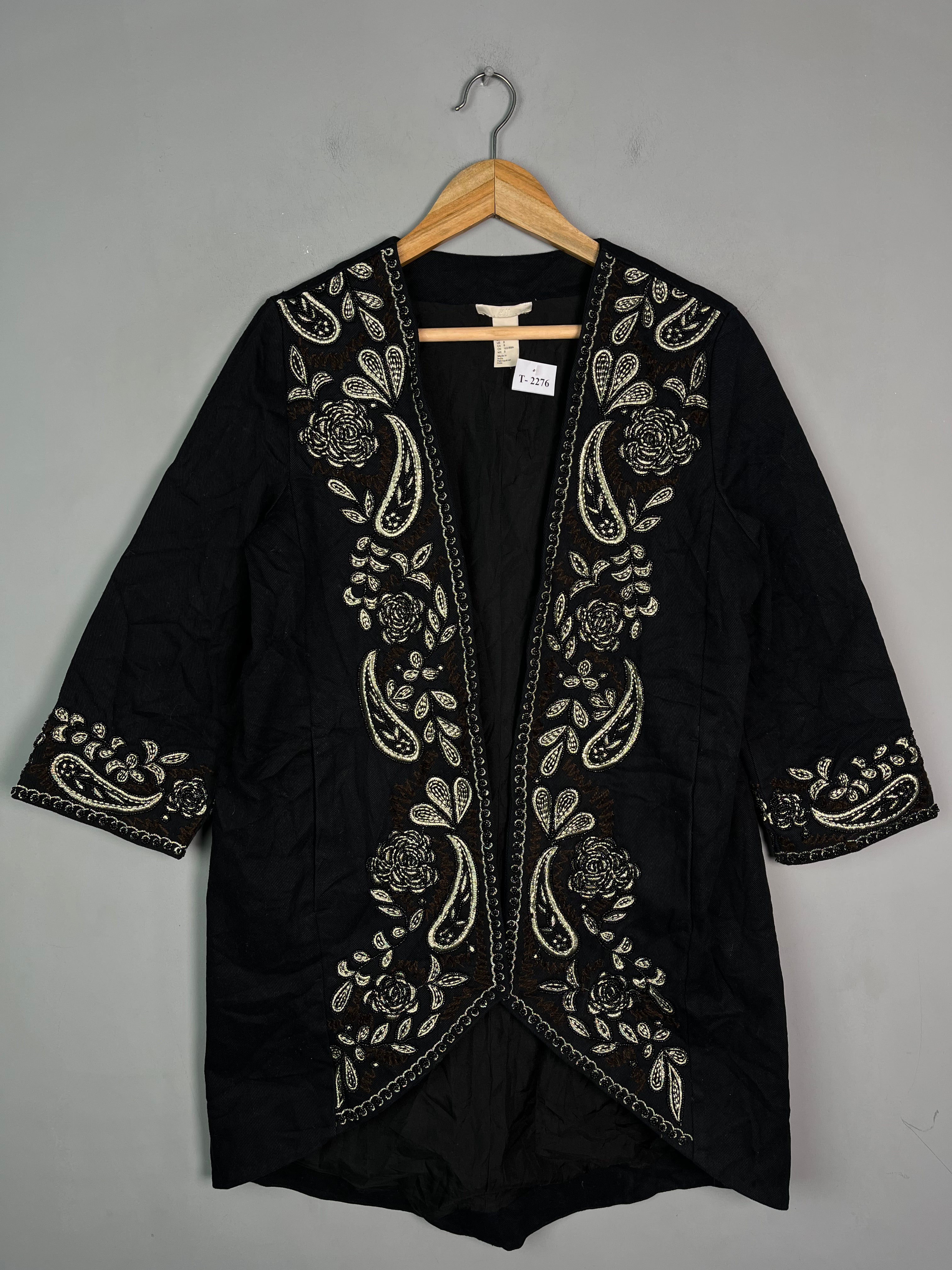 BLACK BEADED EMBROIDERY KIMONO DENIM JACKET - Thrifty Threads