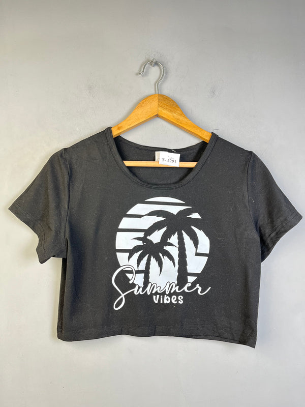 BLACK SUMMER VIBES CROP T-SHIRT - Thrifty Threads