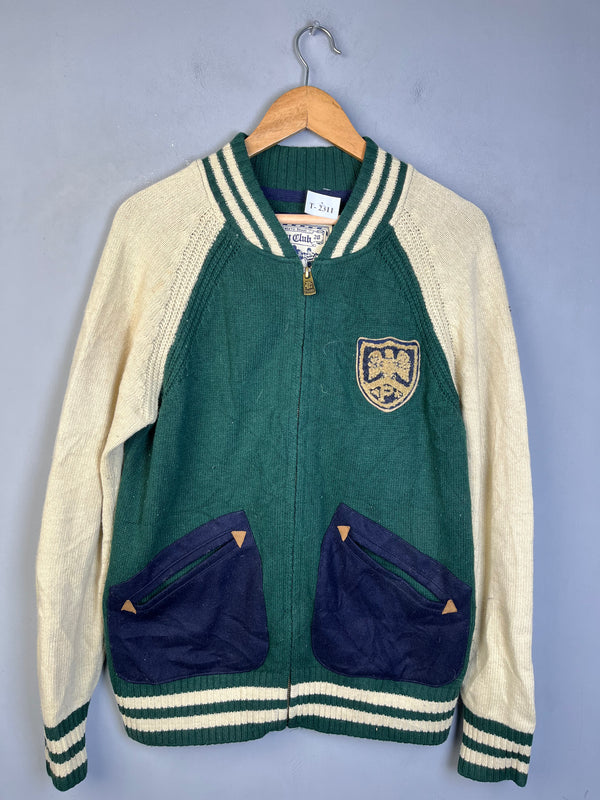 VINTAGE KNIT VARSITY BOMBER JACKET - Thrifty Threads