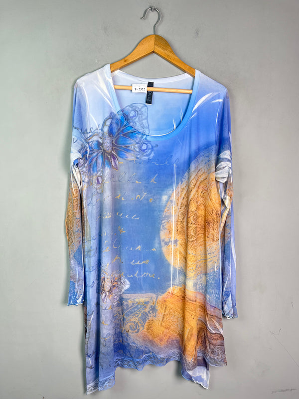 BLUE ABSTRACT PRINT TUNIC DRESS - Thrifty Threads