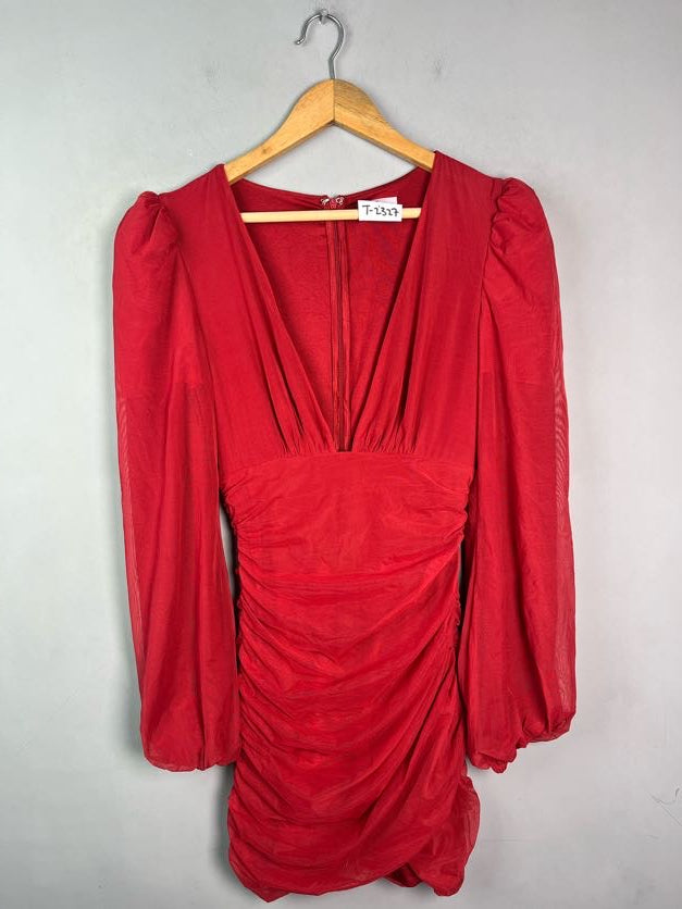 RED RUCHED MINI DRESS - Thrifty Threads