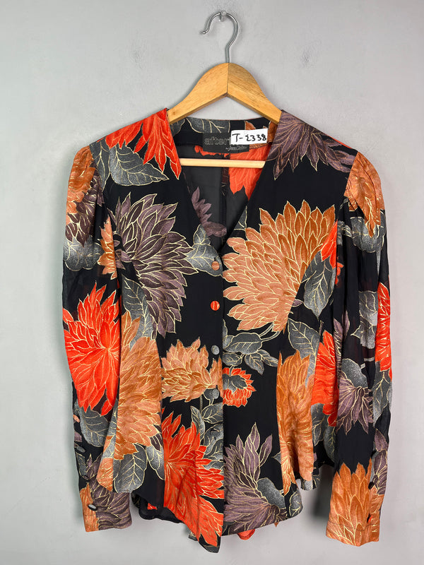 BLACK & ORANGE FLORAL PRINT BUTTON-DOWN SHIRT - Thrifty Threads