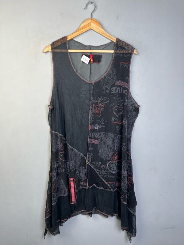 BLACK SHEER PATCHWORK PRINT MINI DRESS - Thrifty Threads