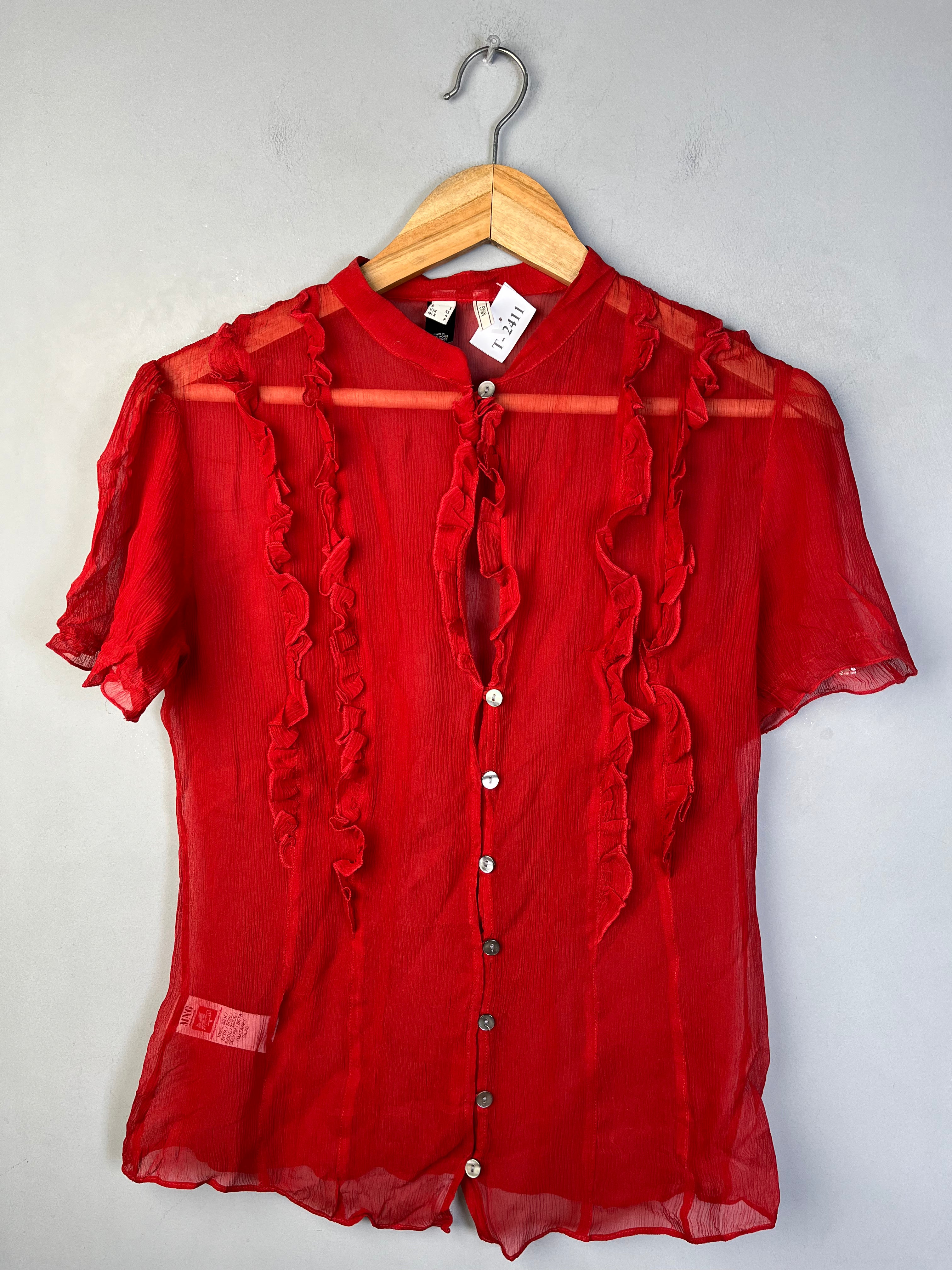 RED MESH BUTTON-DOWN SHIRT - Thrifty Threads