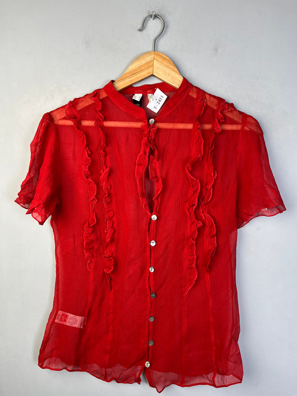 RED MESH BUTTON-DOWN SHIRT - Thrifty Threads