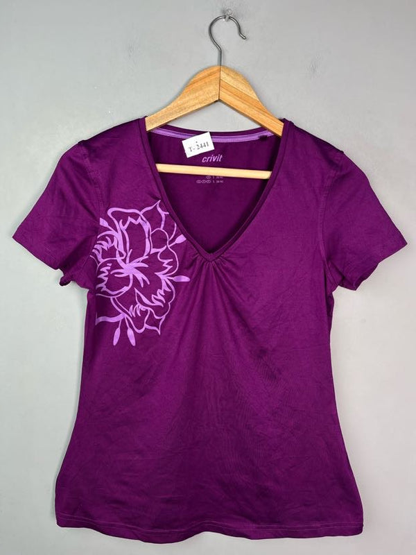PURPLE FLORAL GRAPHIC V-NECK T-SHIRT - Thrifty Threads