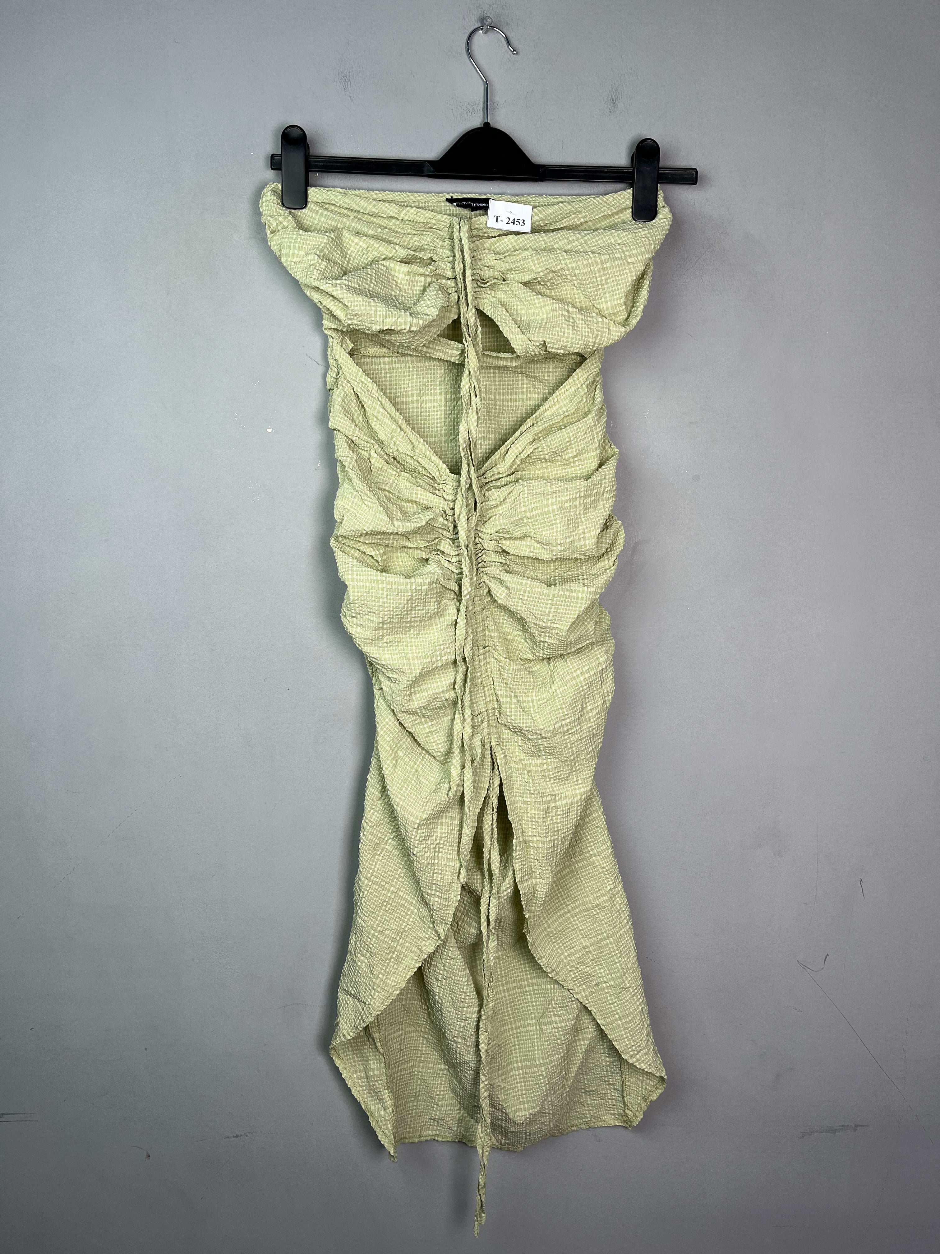 LIGHT GREEN RUCHED CUTOUT HIGH-LOW DRESS - Thrifty Threads