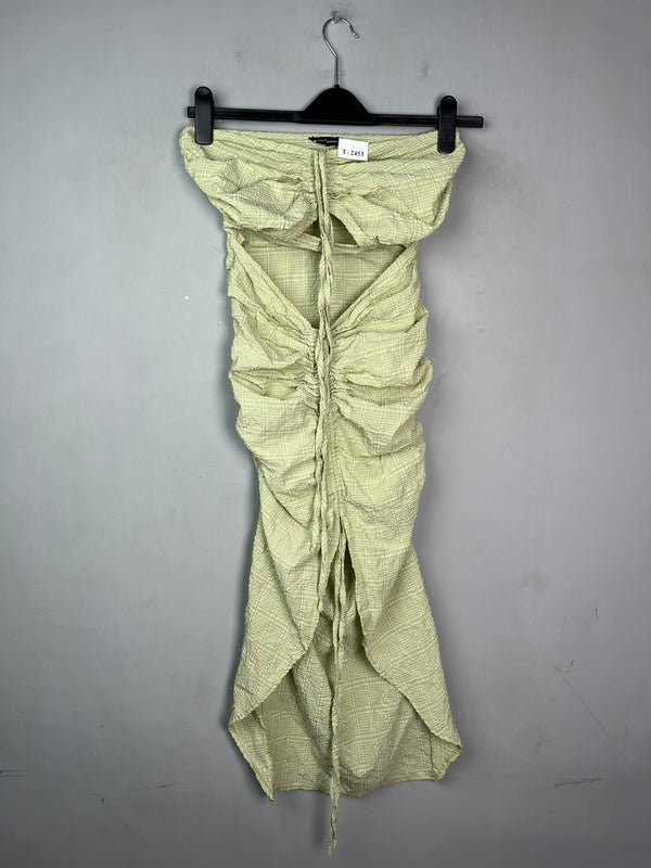 LIGHT GREEN RUCHED CUTOUT HIGH-LOW DRESS - Thrifty Threads