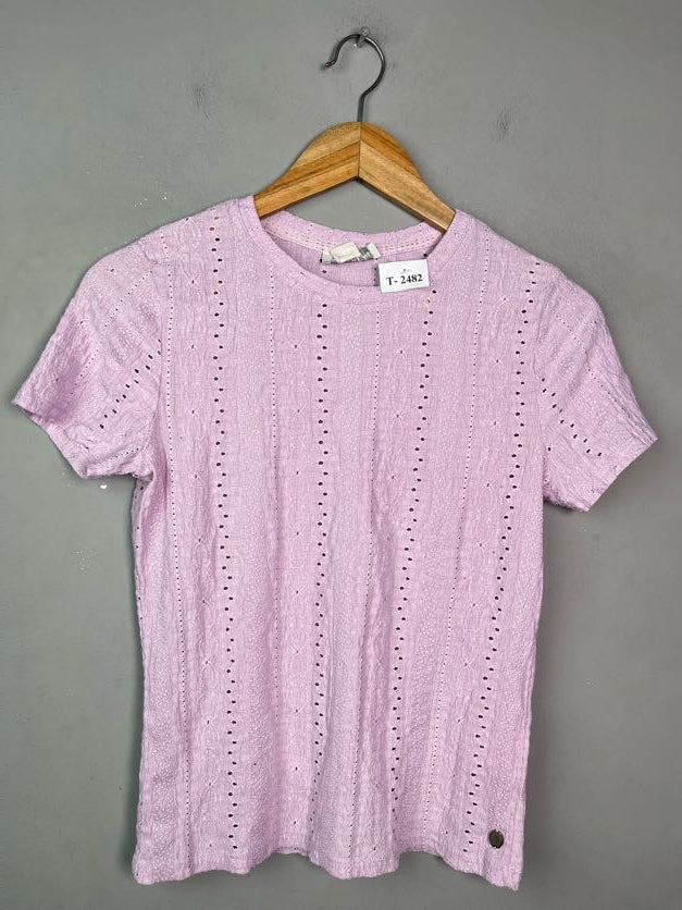 PURPLE EYELET TEXTURED T-SHIRT - Thrifty Threads