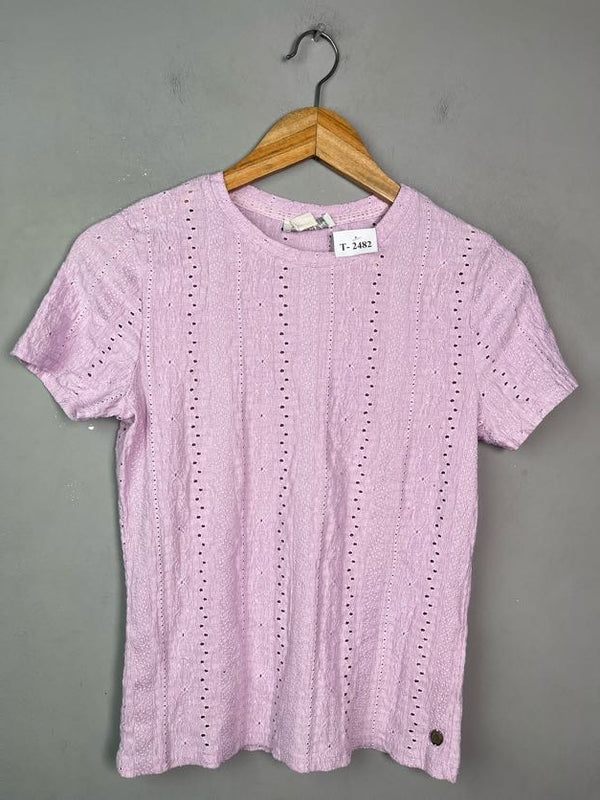 PURPLE EYELET TEXTURED T-SHIRT - Thrifty Threads