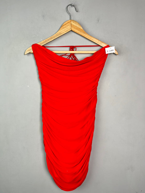 RED RUCHED DRESS - Thrifty Threads