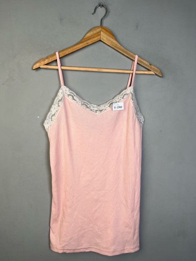 PINK WHITE LACE CAMI - Thrifty Threads