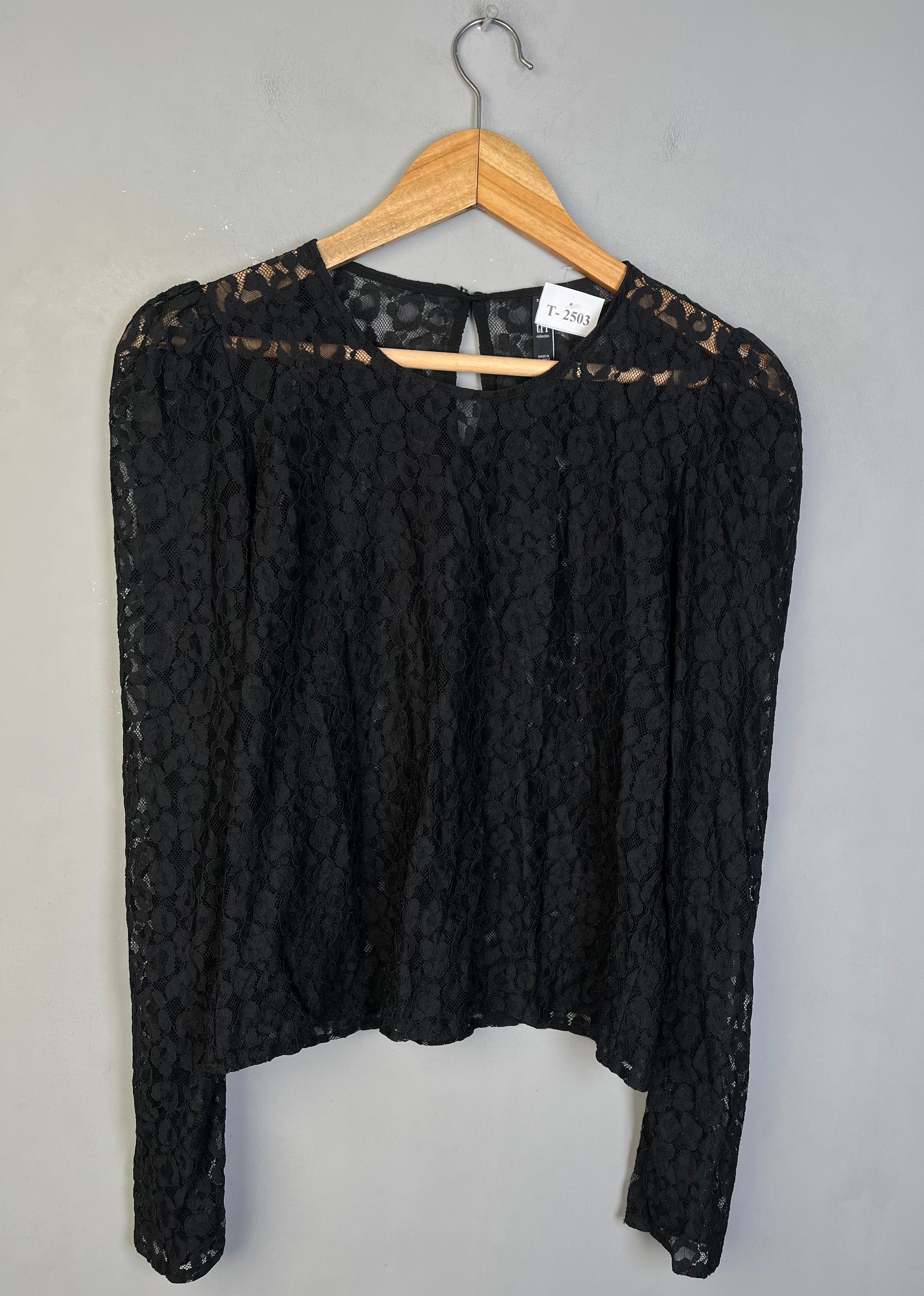 BLACK LACE LONG SLEEVE TOP - Thrifty Threads