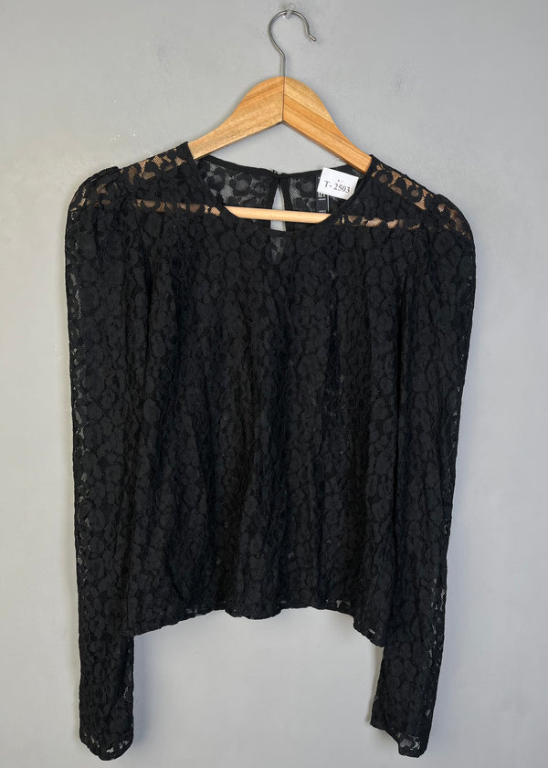 BLACK LACE LONG SLEEVE TOP - Thrifty Threads