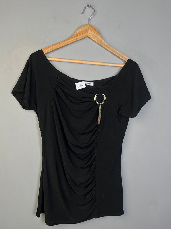 BLACK SHORT-SLEEVE RUCHED TOP - Thrifty Threads