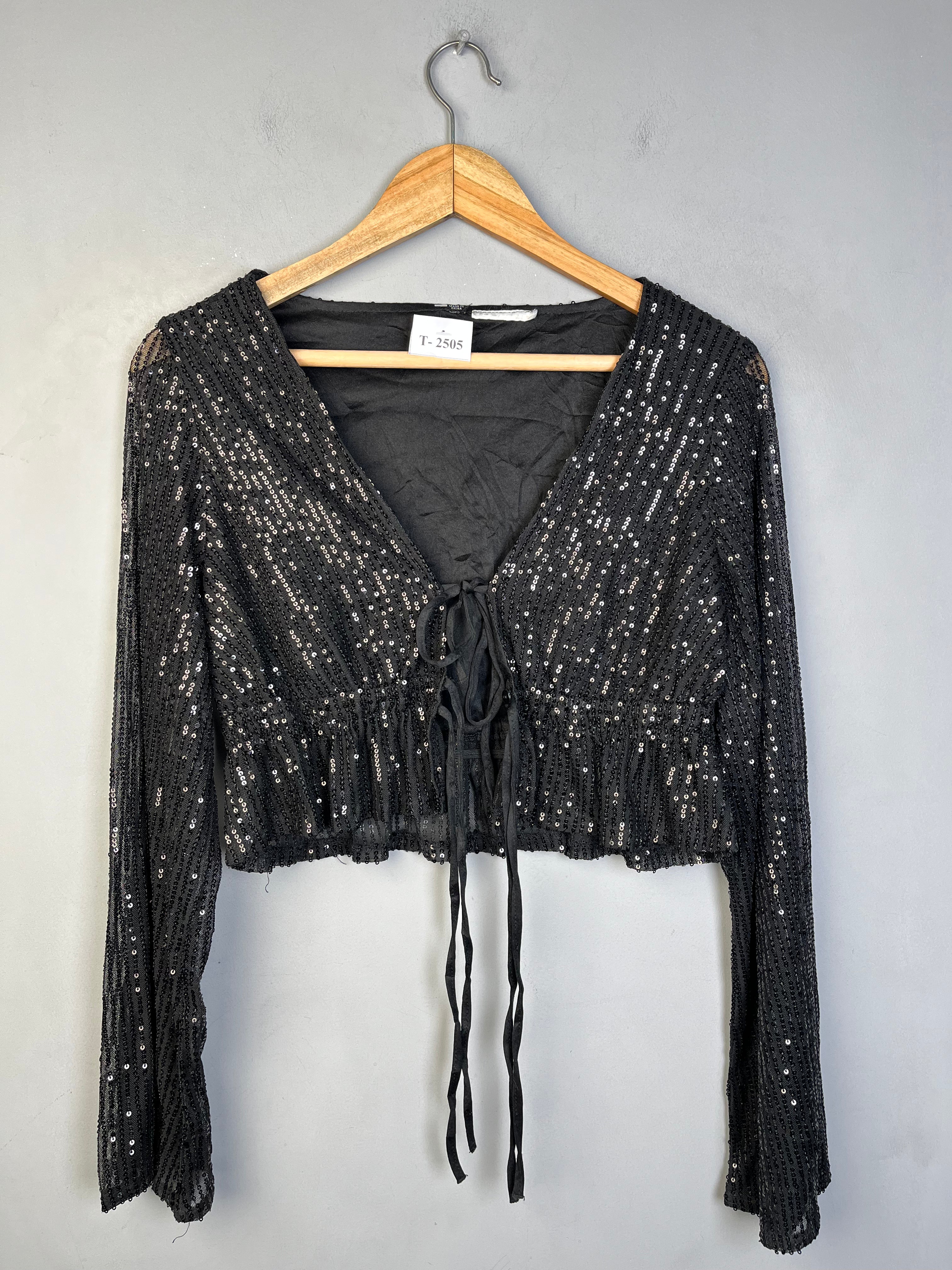 BLACK SEQUIN CROP TOP - Thrifty Threads