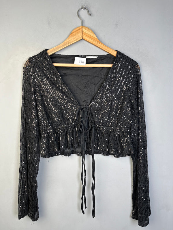 BLACK SEQUIN CROP TOP - Thrifty Threads