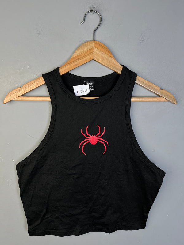 BLACK HIGH-NECK SPIDER GRAPHIC TANK TOP - Thrifty Threads