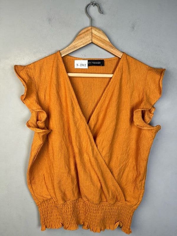 ORANGE CRINKLE WRAP TOP - Thrifty Threads