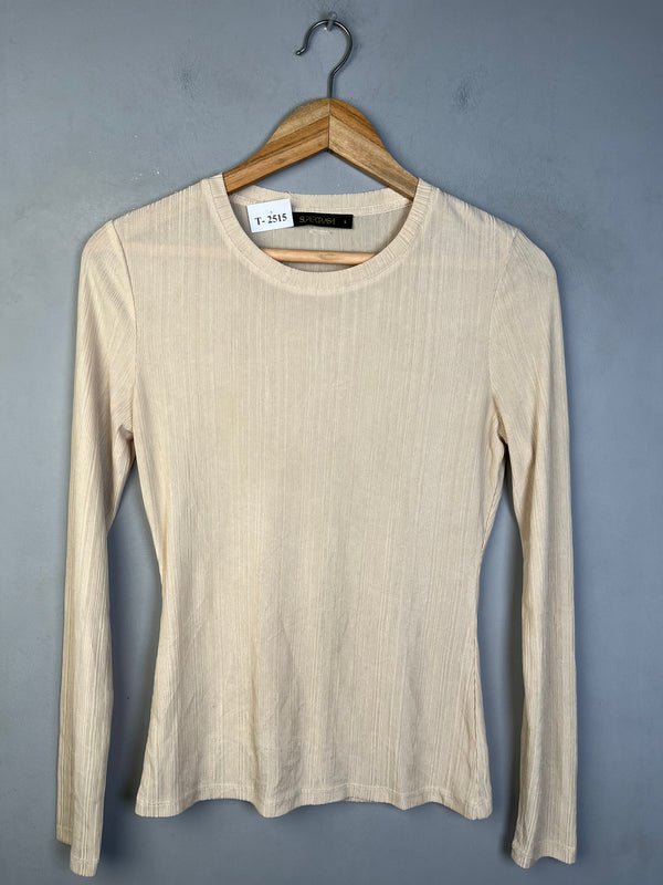BEIGE LONG-SLEEVE RIBBED TOP - Thrifty Threads