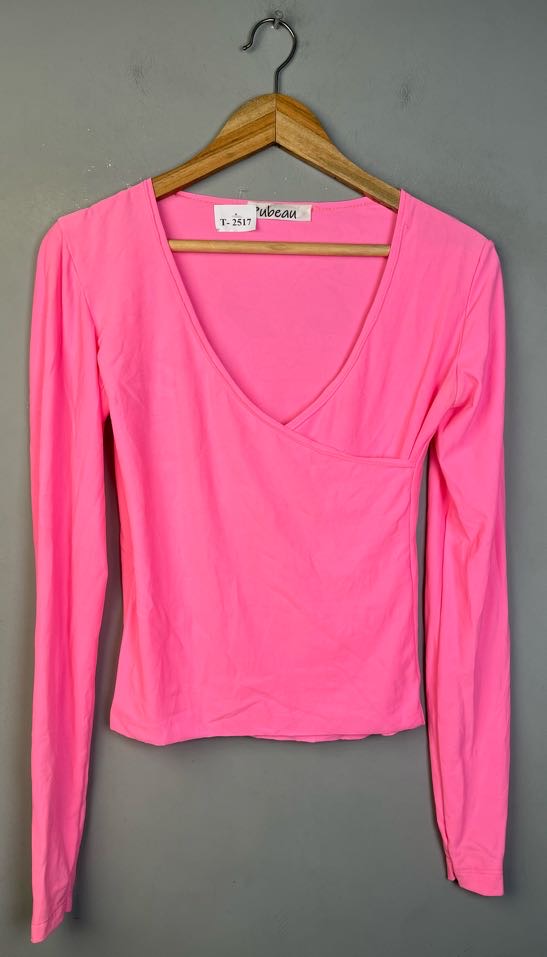 PINK FITTED WRAP CROP TOP - Thrifty Threads