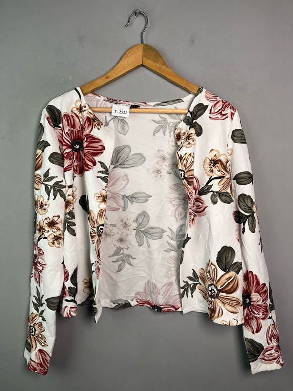 WHITE FLORAL PRINT OPEN FRONT TOP - Thrifty Threads