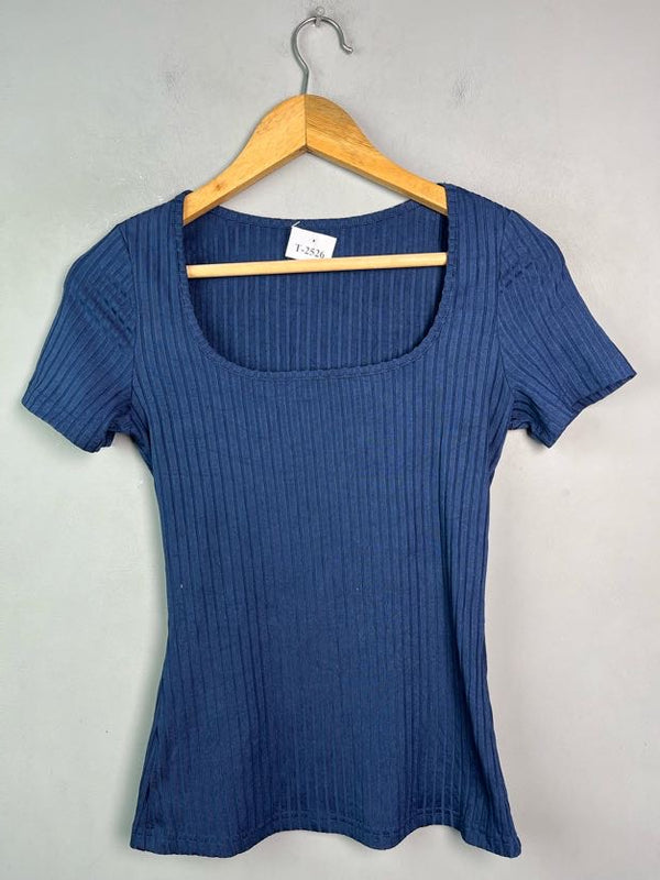 BLUE SQUARE NECK RIBBED TEE - Thrifty Threads