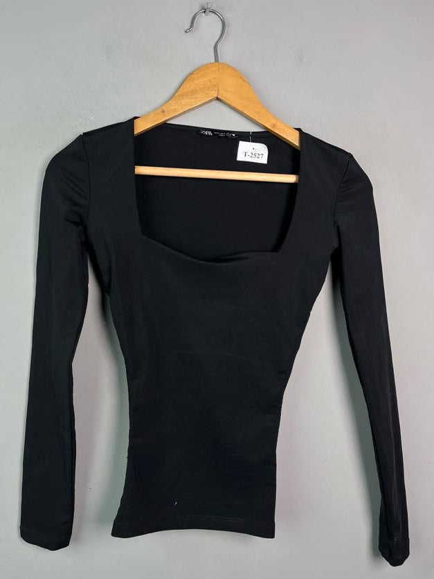 BLACK SQUARE NECK LONG SLEEVE TOP - Thrifty Threads