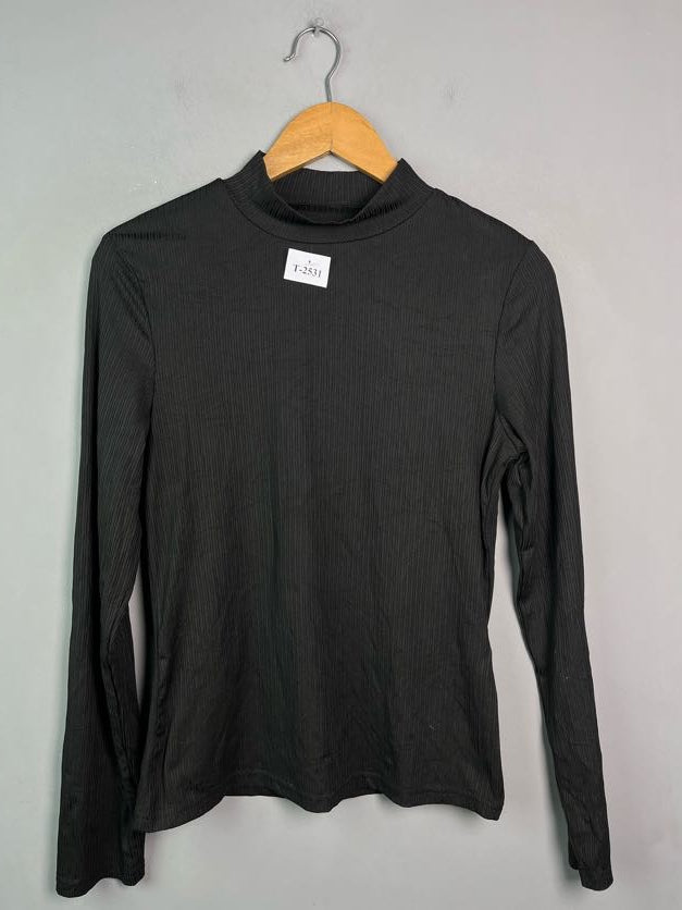 BLACK RIBBED MOCK NECK TOP - Thrifty Threads