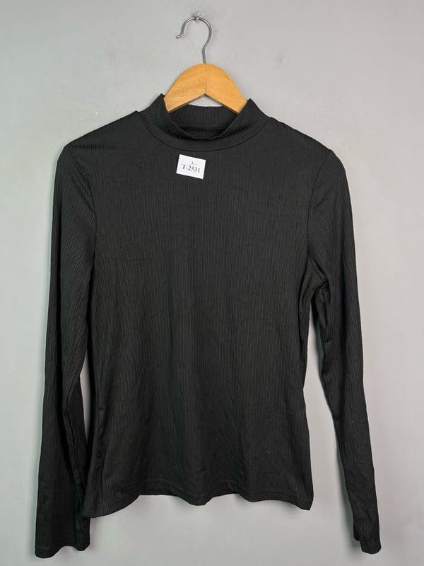 BLACK RIBBED MOCK NECK TOP - Thrifty Threads