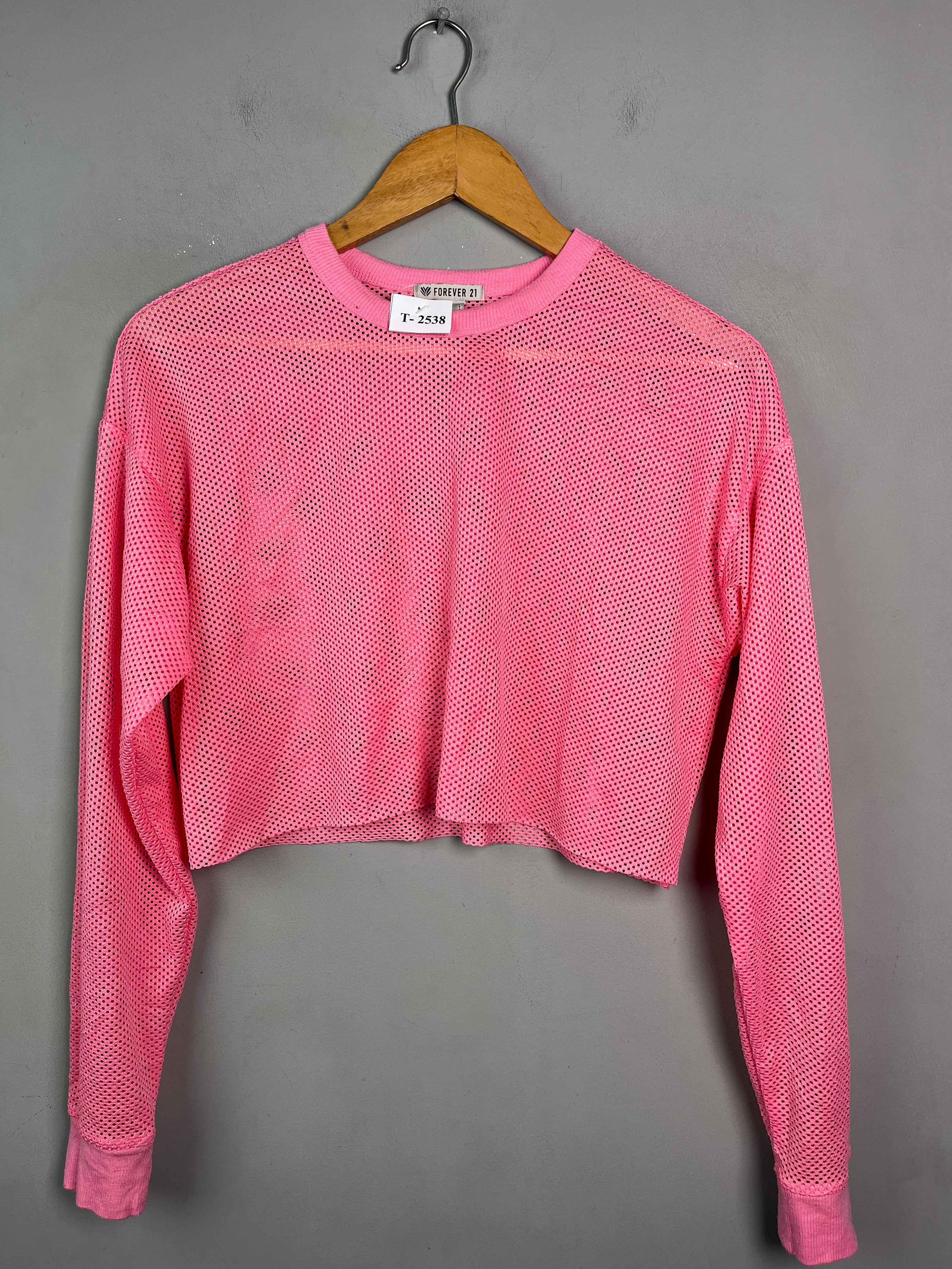 PINK NET LONG SLEEVE CROP TOP - Thrifty Threads