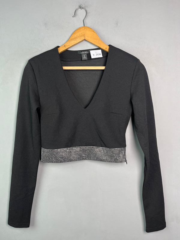 BLACK EMBELLISHED HEM CROP TOP - Thrifty Threads